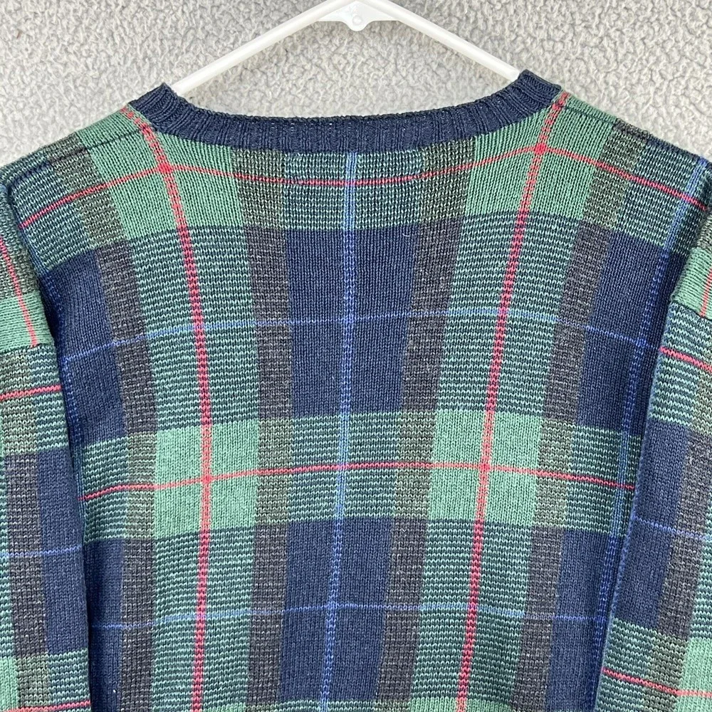 Vintage Polo Golf Ralph Lauren Plaid Sweater Linen Cotton Wool Blend Mens Size L
